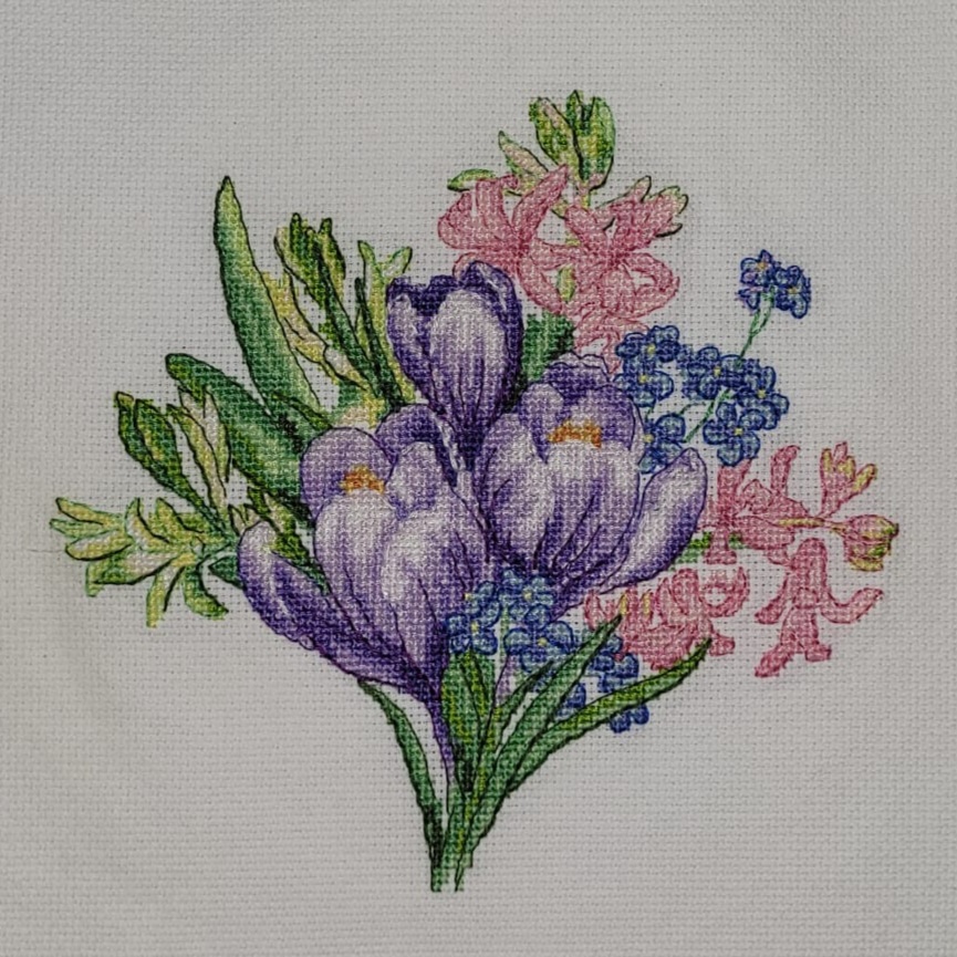 Cross stitching of a flower bouquet